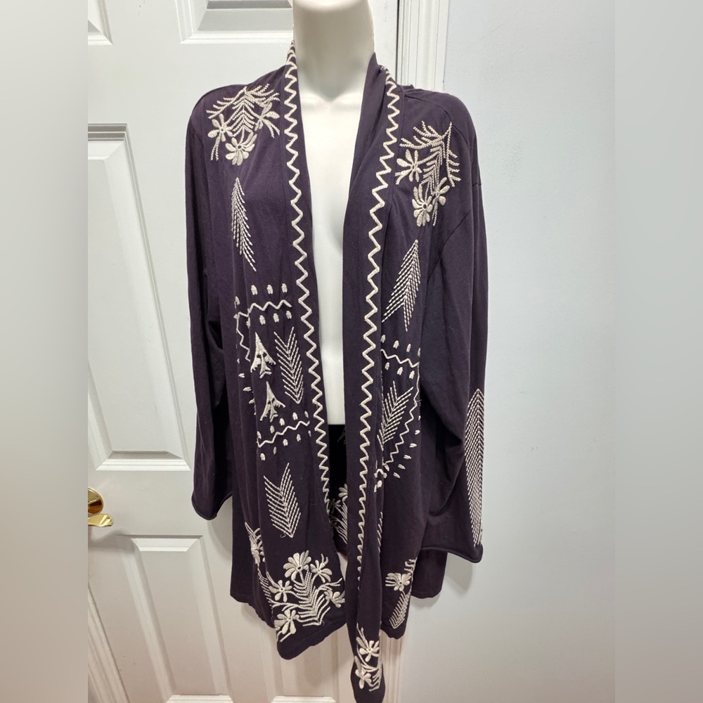 Johnny Was long line open front Embroidery sweater jacket size xl - Picture 6 of 9